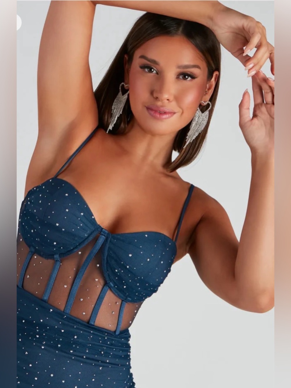 Windsor Indigo Mesh Rhinestone Bustier Dress - Picture 4 of 5